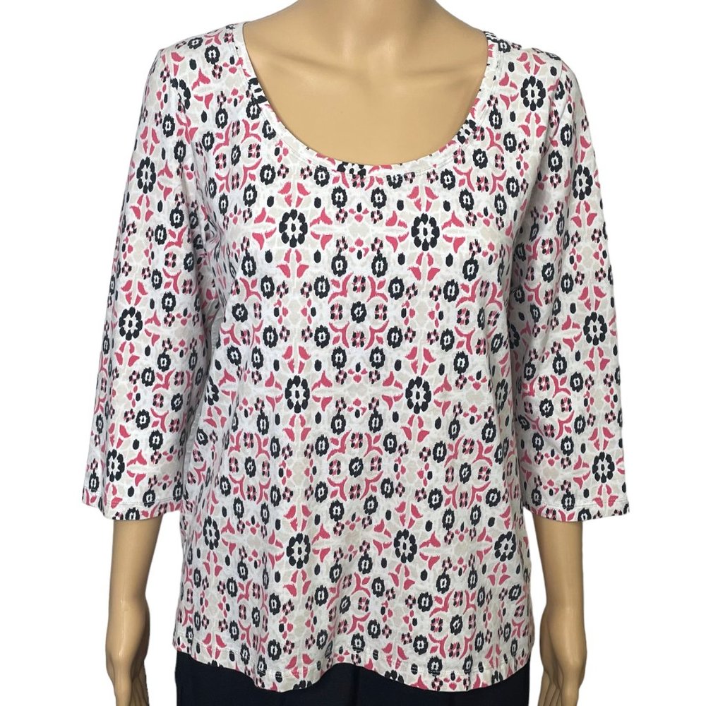 Madison‎ Live Green Organics Womens L Black Pink Stretch 3/4 Sleeve Blouse Shirt